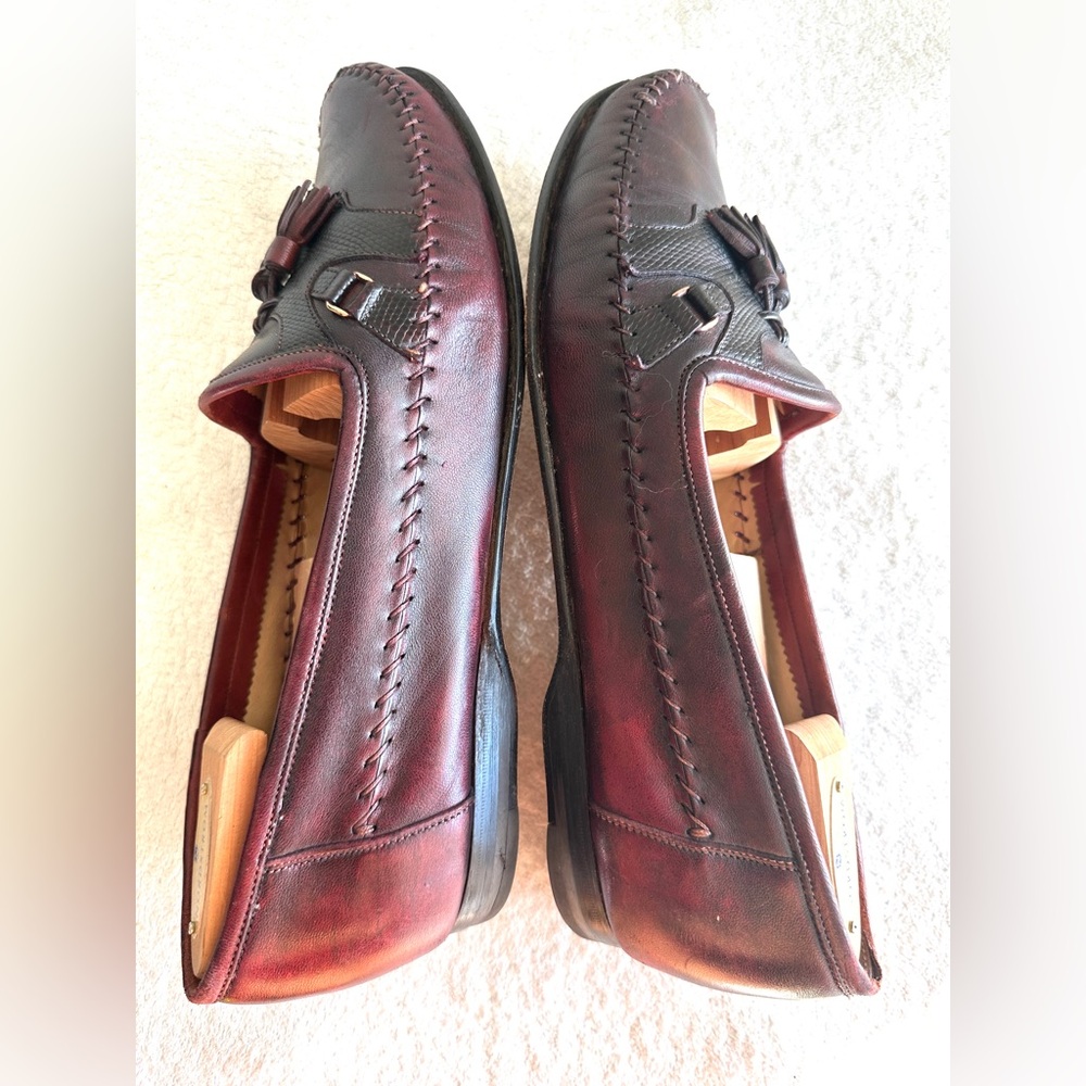 Santoni Men’s tassel loafer braided leather Burgundy size 11‎ D Italy - Picture 6 of 11